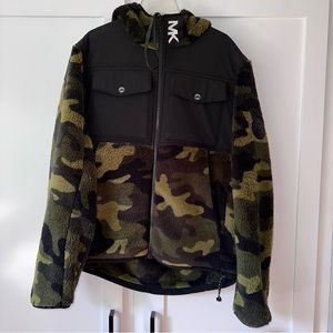 Michael Kors Full-Zip Olive Camo Sherpa Jacket